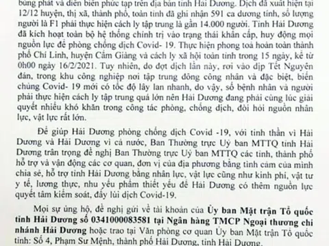 Quảng Ninh hỗ trợ Hải Dương 4 tỷ đồng để chống dịch COVID-19